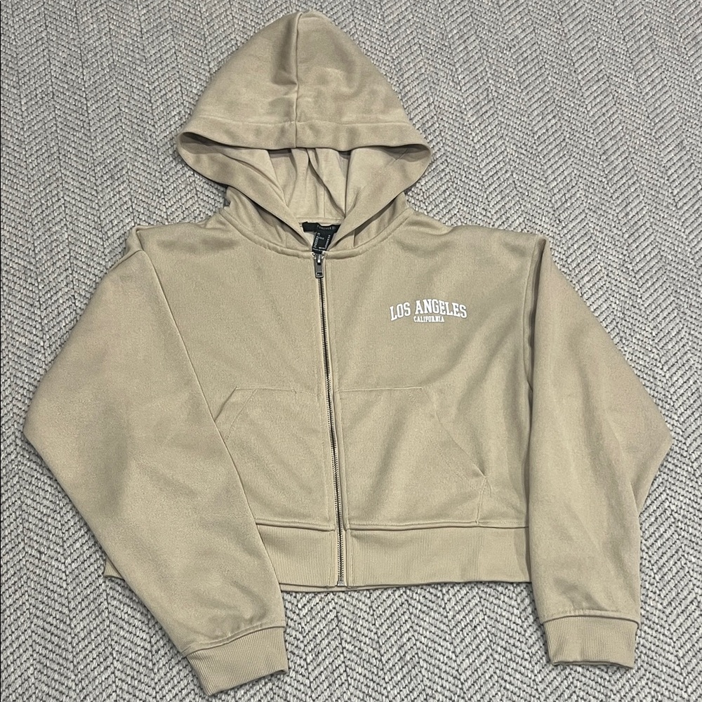 Forever 21 Beige Cropped Hoodie